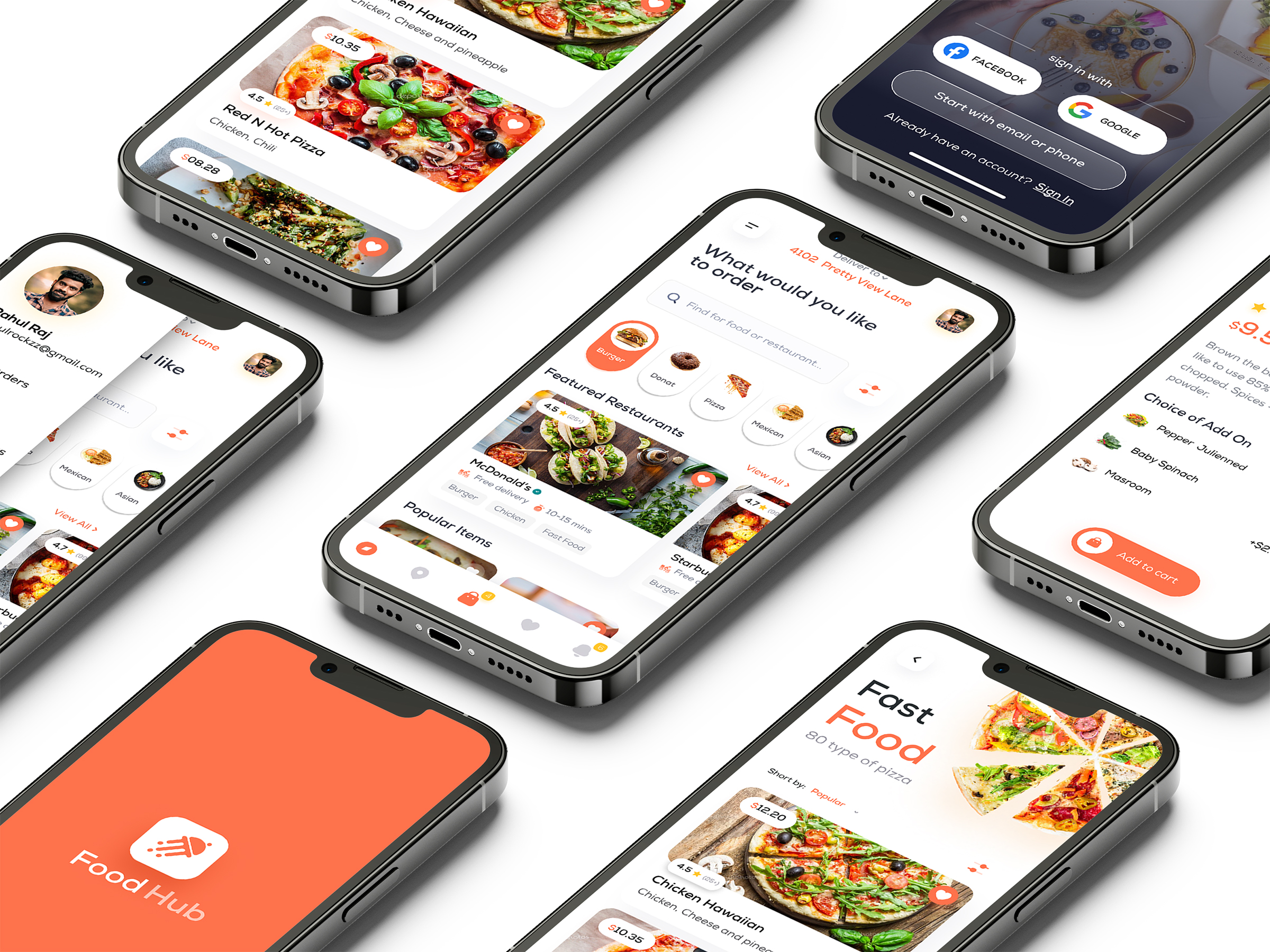 Modern mobile app UI UX design interface for food delivery application